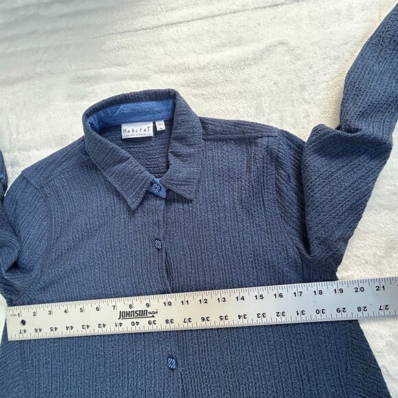 Habitat Womens Blue Textured Button Down Shirt Medium Long Sleeve Lightweight - Picture 8 of 9